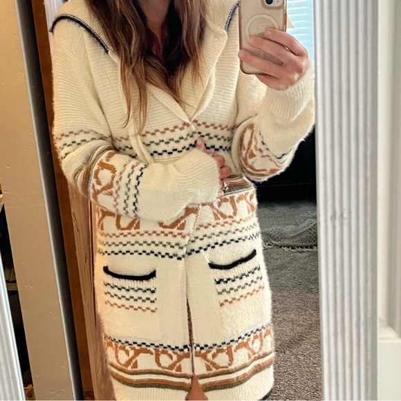 New Cozy Oversized Hooded Pocketed Long Cardigan Sweater Coat Western Boho